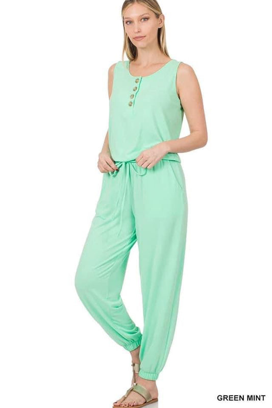 Button Elastic Waist Jumpsuit