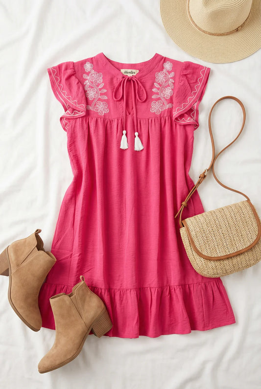 Embroidered Tassel Dress