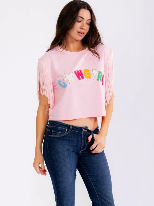 Fringe Sleeve Cowgirl Crop Top - 2 Color Options