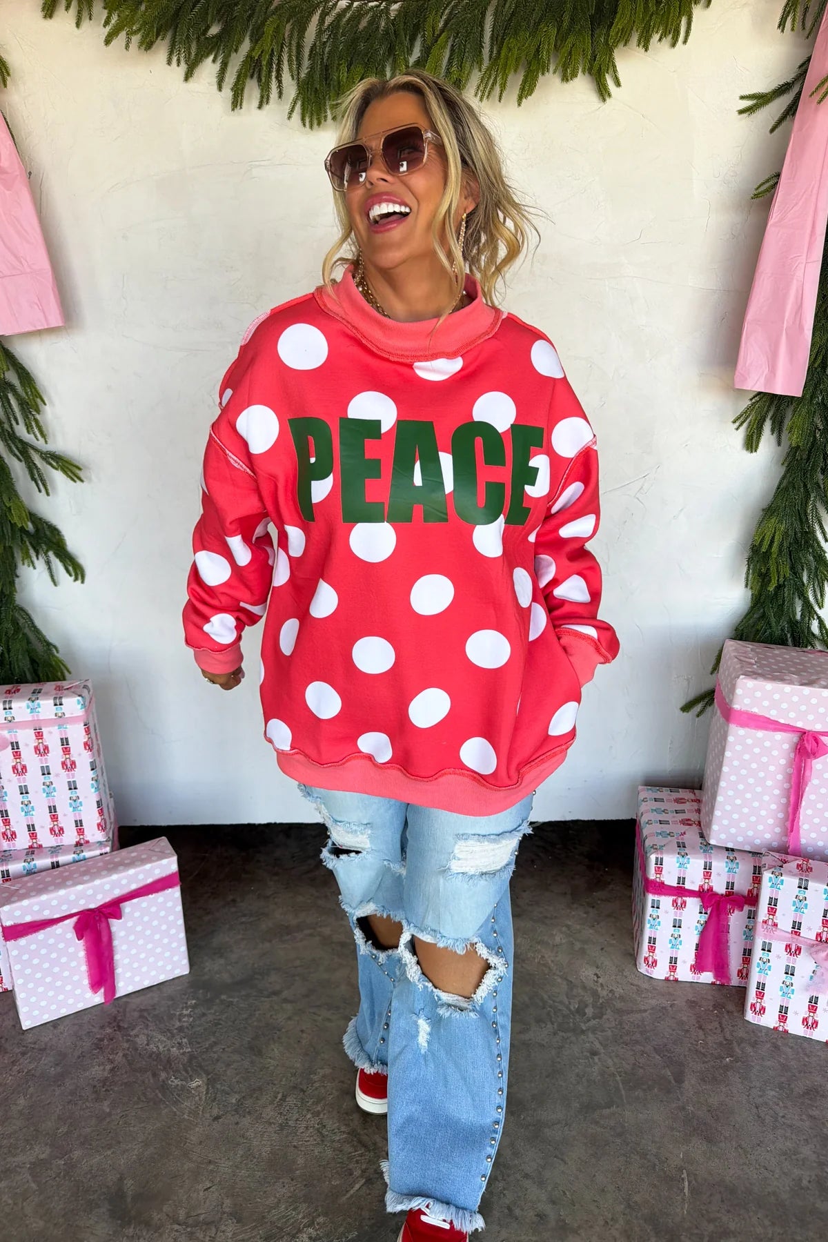 Peace & Polka Dot Mock Neck Pullover -3 Options