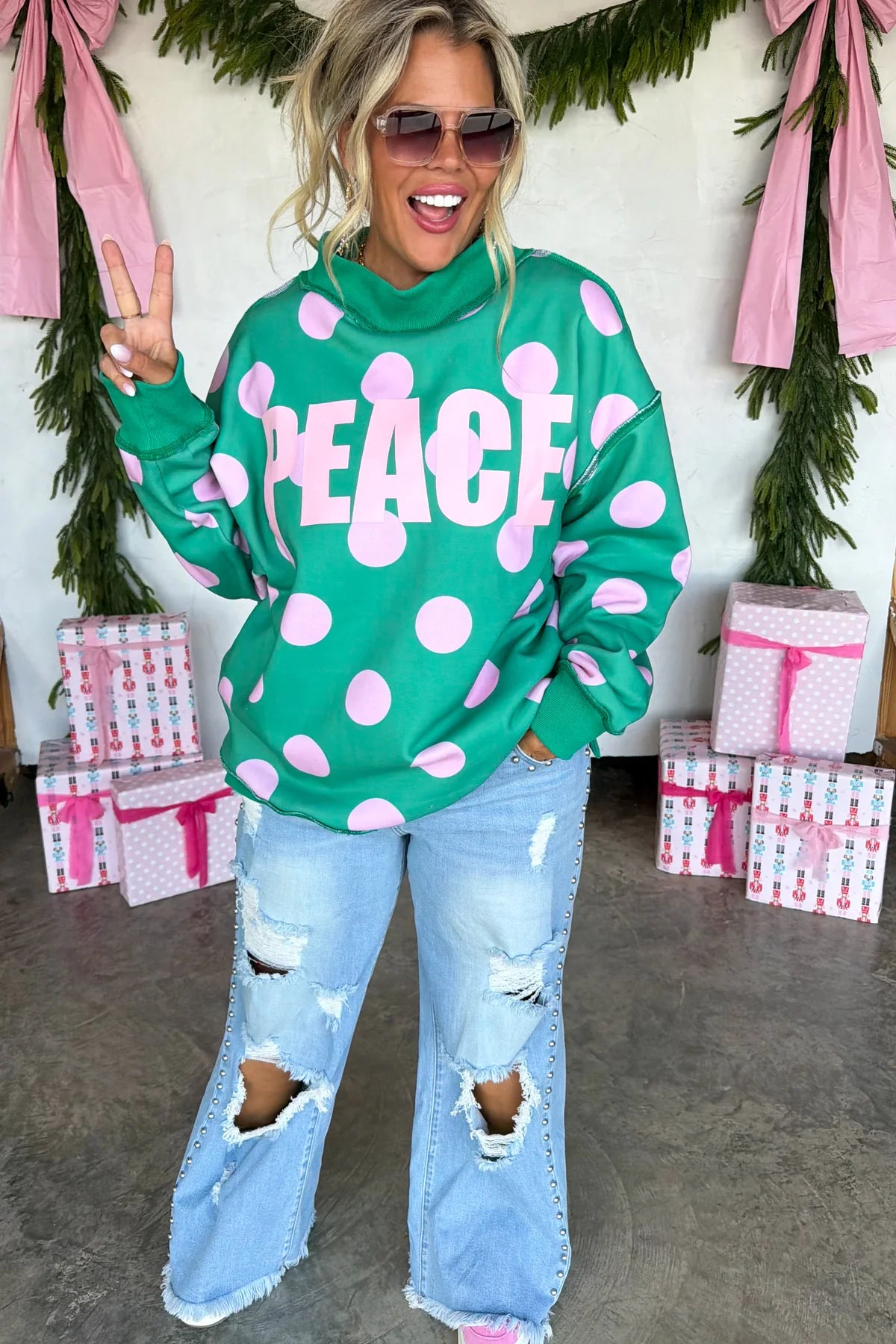 Peace & Polka Dot Mock Neck Pullover -3 Options