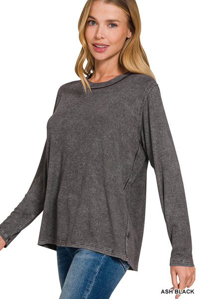 Zenana Washed Soft Ribbed Scoop Neck Top - 2 Color Options