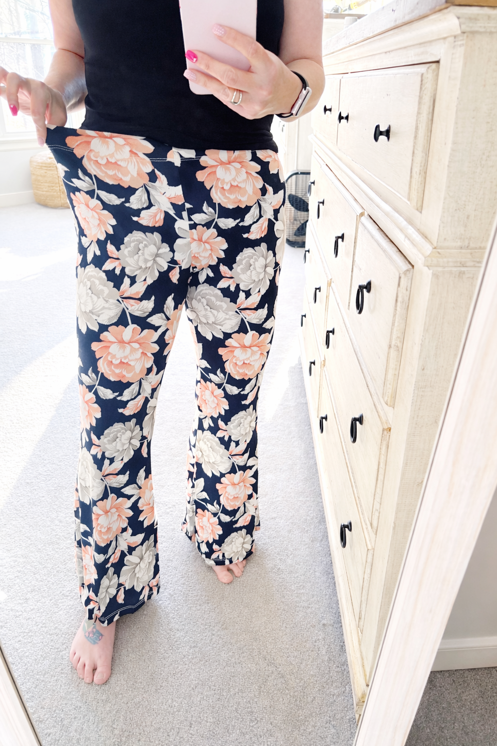 Fit & Flare Pants in Black Floral