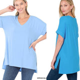 Rolled Sleeve Side Slit Top