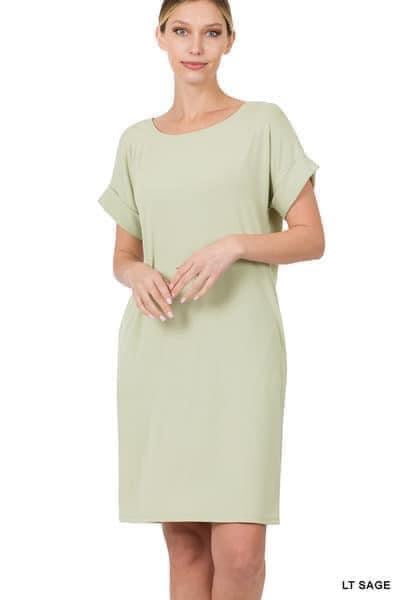 Rolled Sleeve Dress With Pockets