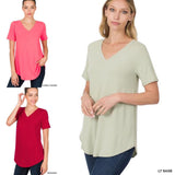 V Neck Round Hem Tee