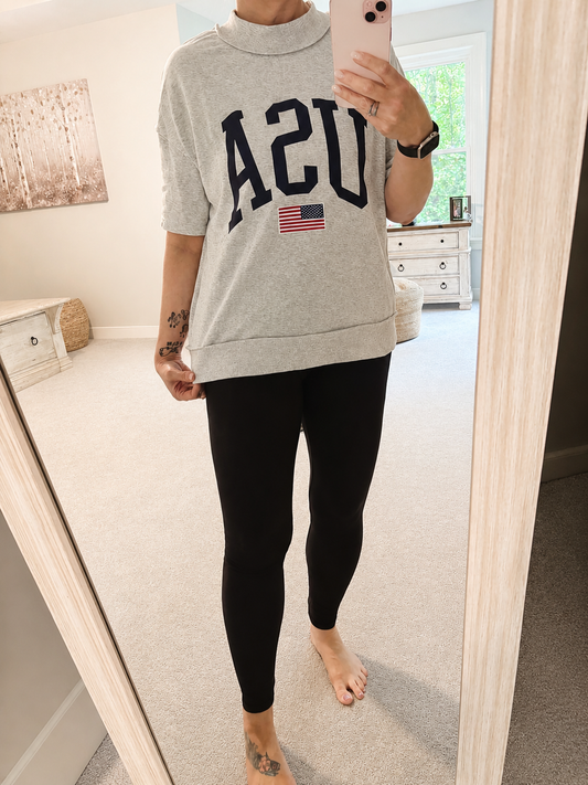 Exposed Seam USA Mock Neck Top