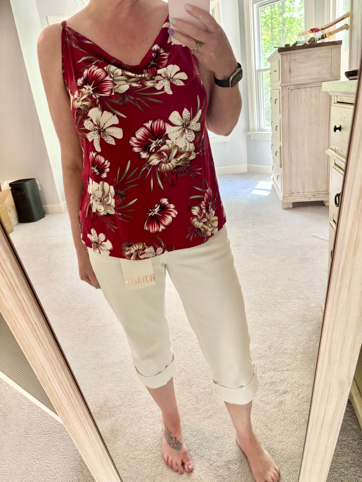 Floral Cowl Neck Tank in Wine
