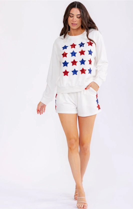 Sequin Star Elastic Waist Shorts