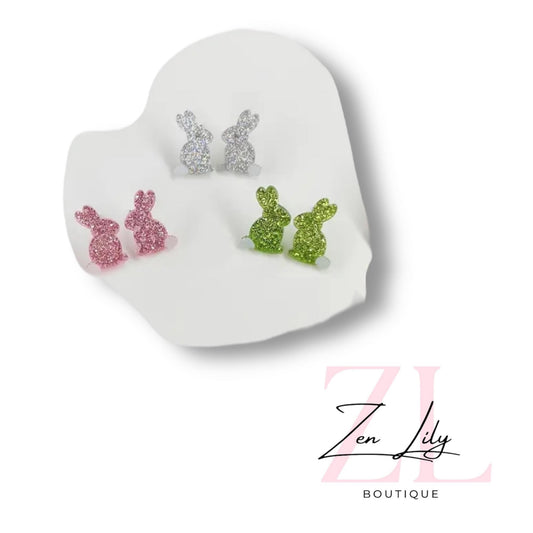 Glitter Bunny Stud Earring Set