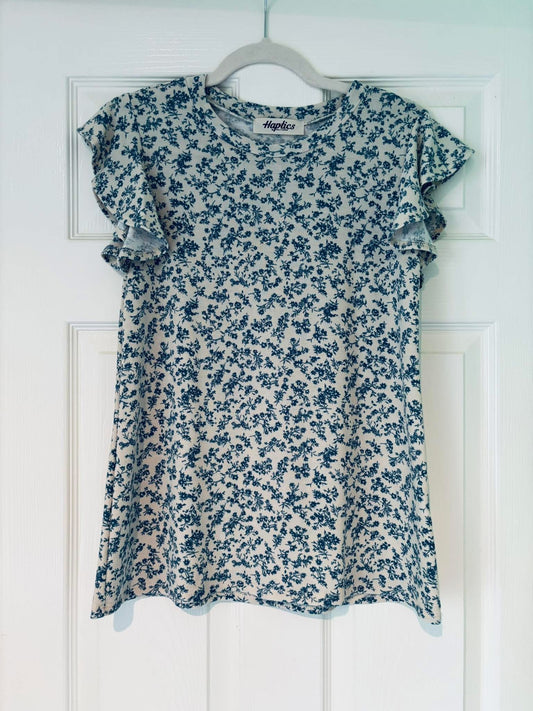 Floral Flutter Sleeve French Terry Top