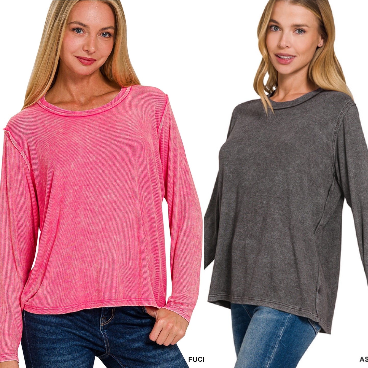 Zenana Washed Soft Ribbed Scoop Neck Top - 2 Color Options