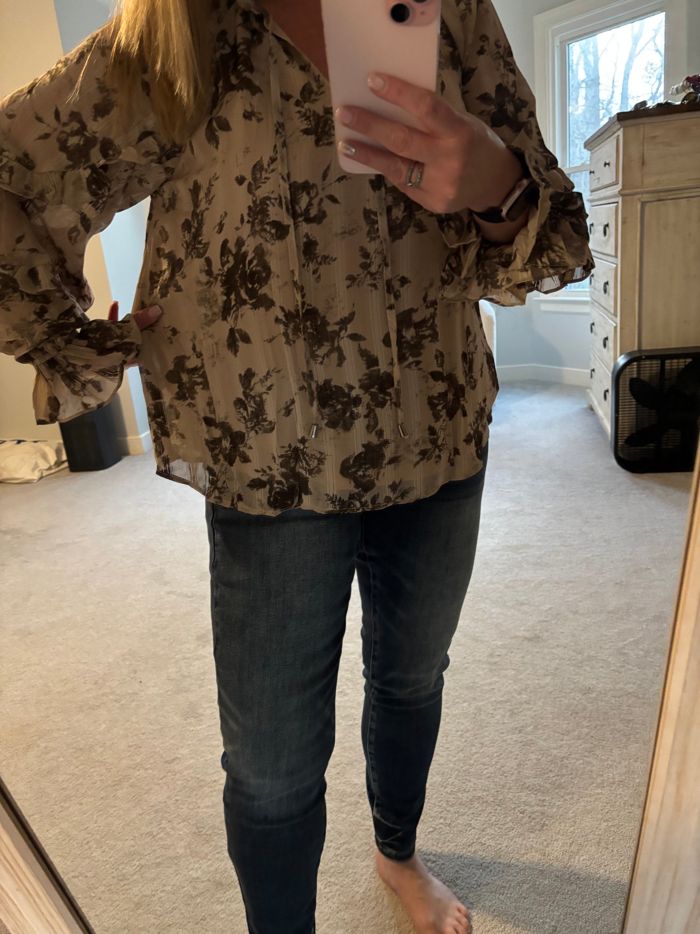 Shimmer Ruffle Top in Olive