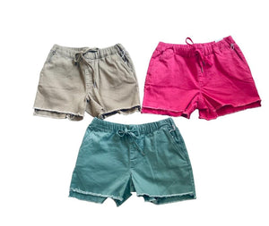 Pull On Drawstring Shorts With Frayed Hem