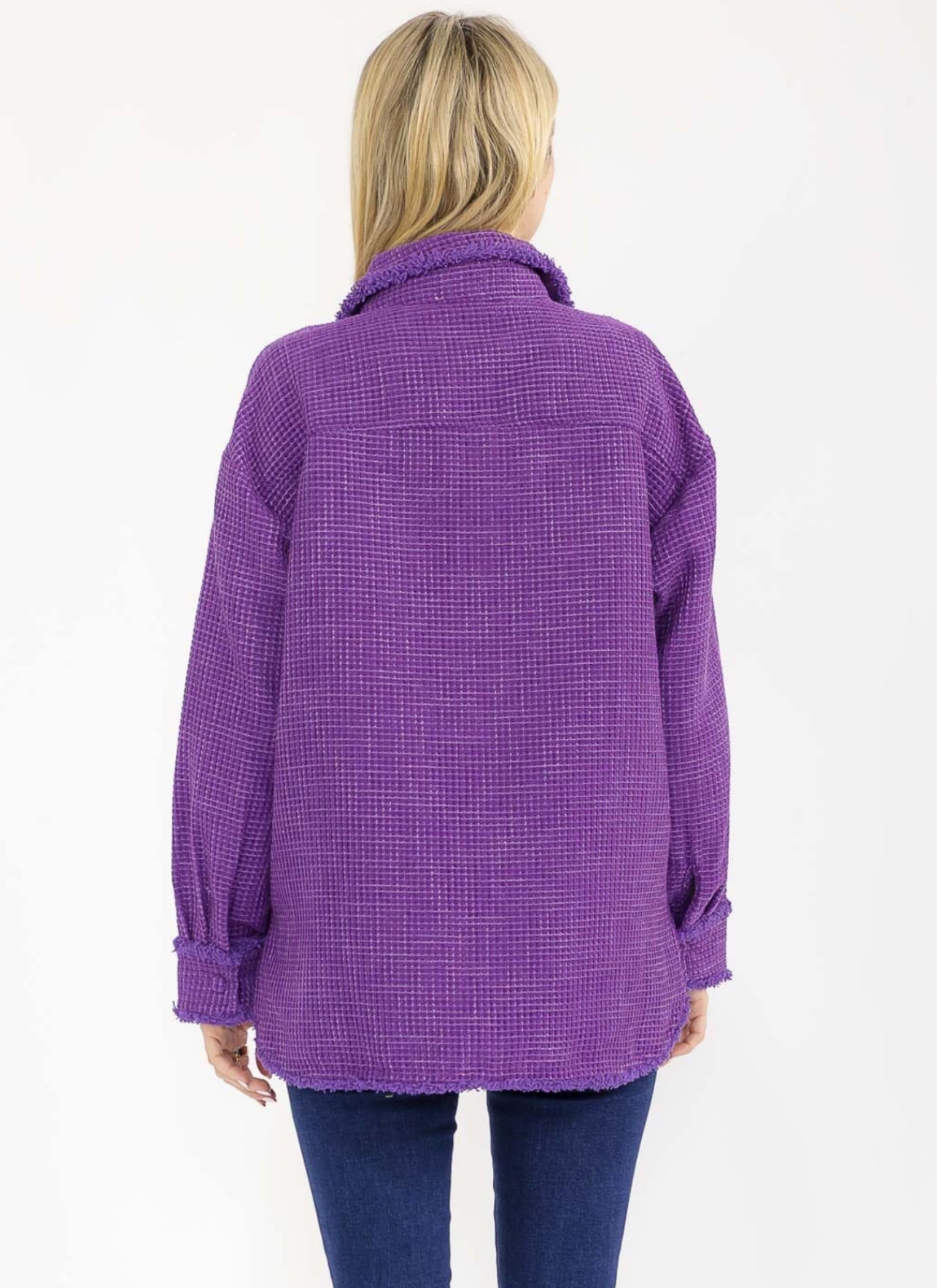 Button Frayed Hem Shacket - 2 Color Options