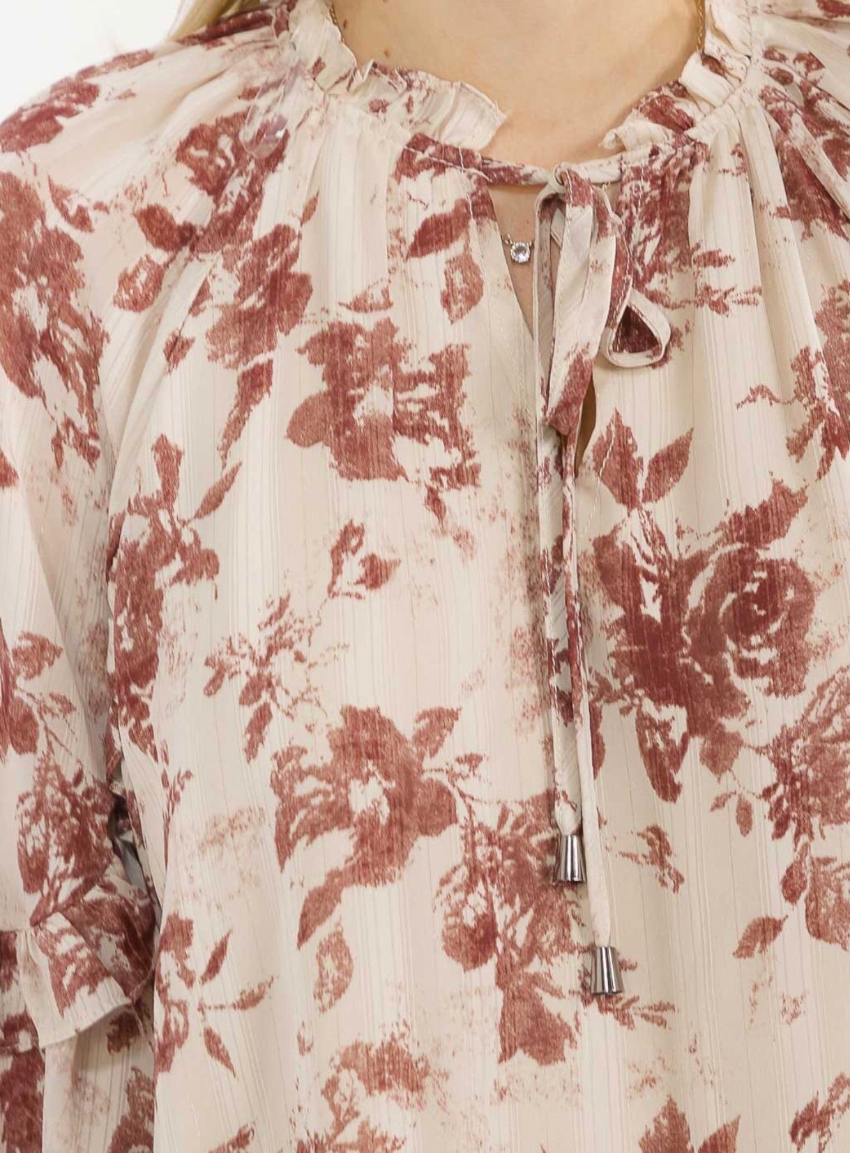 Shimmer Ruffle Top in Burgundy