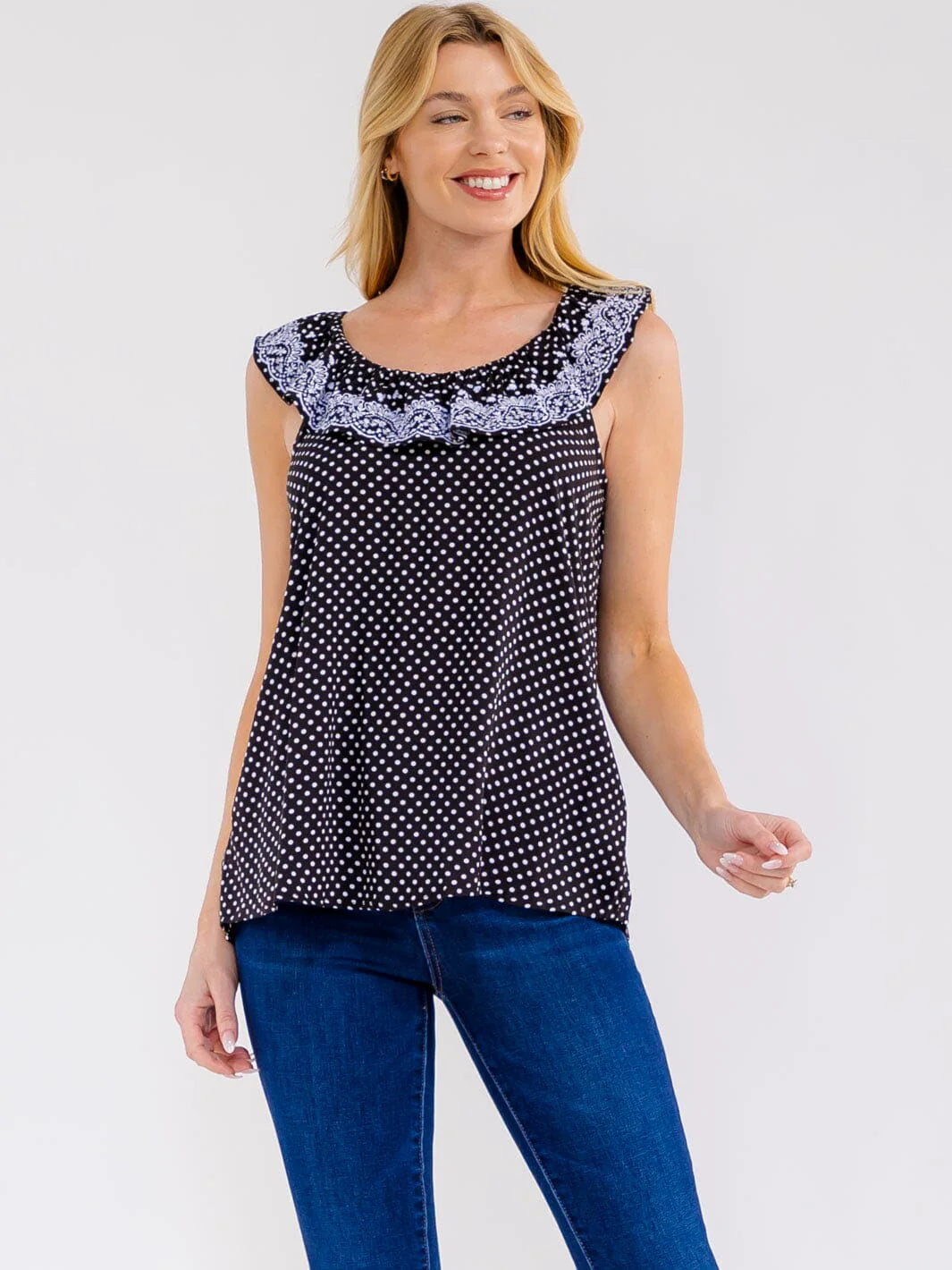 Embroidered Polka Dot Top