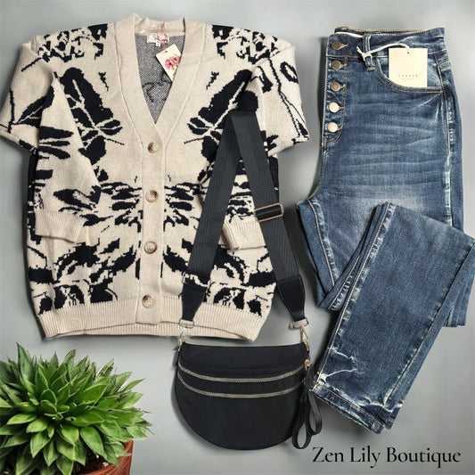 Button Up Multi Print Cardigan