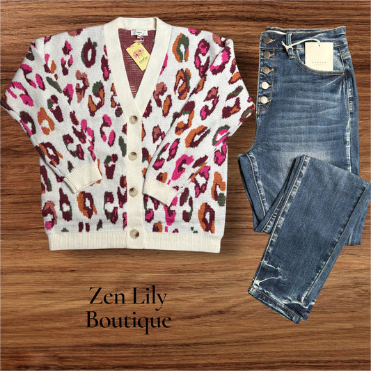 Button Up Animal Print Cardigan