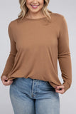 Plus Long Sleeve Round Neck Round Hem Top - 5 Color Options