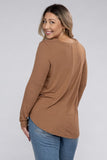 Plus Long Sleeve Round Neck Round Hem Top - 5 Color Options