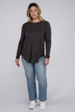 Plus Long Sleeve Round Neck Round Hem Top - 5 Color Options