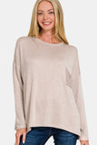 Ribbed Striped Long Sleeve Top in Ash Mocha