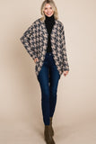 Houndstooth Open Front Cocoon Knit Cardigan