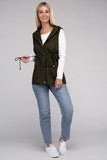 Drawstring Waist Military Hoodie Vest - 3 Color Options