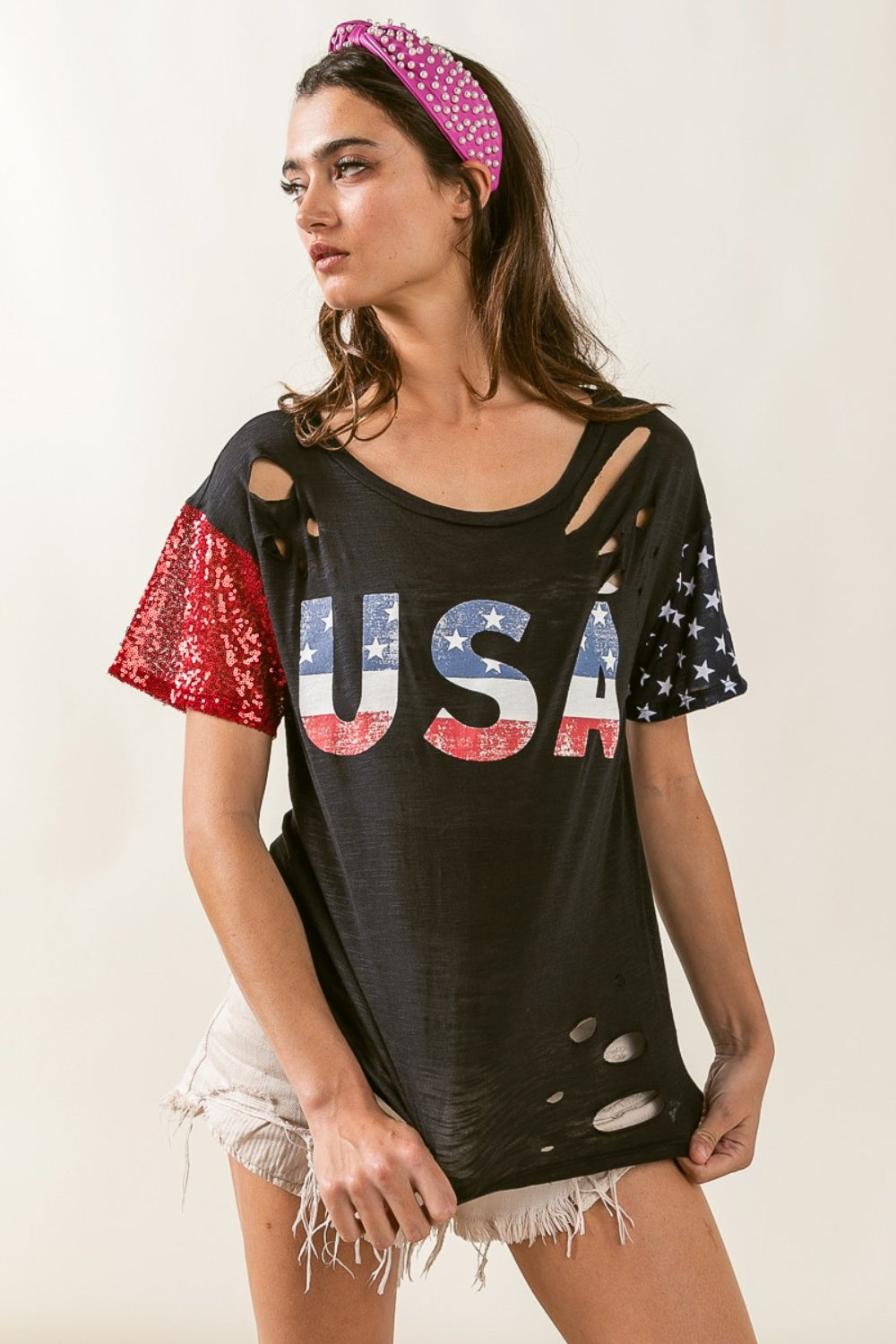 USA Graphic Short Sleeve Distressed Tee