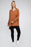 Dolman Long Sleeve V-Neck Side Slit High-Low Hem Top - Multiple color options