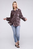 Wrinkle Effect Tiered Shirring Velvet Shirt - Multiple Color Options