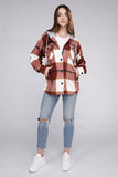 Plaid Drawstring Hooded Fleece Shacket - Multiple colors