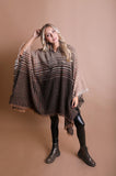 Herringbone Tweed Hooded Frayed Edge Poncho - Multiple Color Options