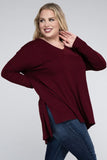 Plus Dolman Sleeve V-Neck Side Slit Hi-Low Hem Top - Multiple color options