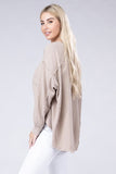 Double Gauze Oversized 3/4 Button Henley Neck Top