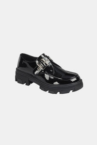 Buckled Platform Lug Sole Loafers in Black