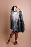 Herringbone Tweed Hooded Frayed Edge Poncho - Multiple Color Options