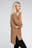 Dolman Long Sleeve V-Neck Side Slit High-Low Hem Top - Multiple color options