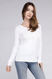 Cotton V-Neck Long Sleeve Top - Multiple Colors Available