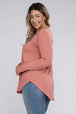 Plus Long Sleeve Round Neck Round Hem Top - 5 Color Options