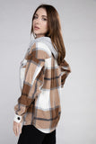 Plaid Drawstring Hooded Fleece Shacket - Multiple colors