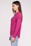 Melange Hi-Low hem Round Neck Sweater - Multiple Colors Available