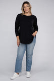 Plus Long Sleeve Round Neck Round Hem Top - 5 Color Options