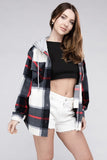 Plaid Drawstring Hooded Fleece Shacket - Multiple colors