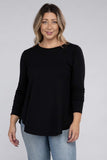 Plus Long Sleeve Round Neck Round Hem Top - 5 Color Options