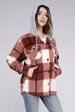 Plaid Drawstring Hooded Fleece Shacket - Multiple colors