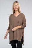 Dolman Long Sleeve V-Neck Side Slit High-Low Hem Top - Multiple color options