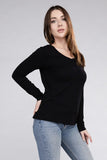 Cotton V-Neck Long Sleeve Top - Multiple Colors Available