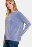 Ribbed Striped Long Sleeve Top in Bright Blue